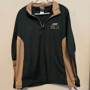 USF Bulls 1/4 Zip Green & Gold Pullover Mens sz M University South Florida coat